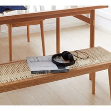 Zaynah Oak Wood & Rattan Ottoman Bench